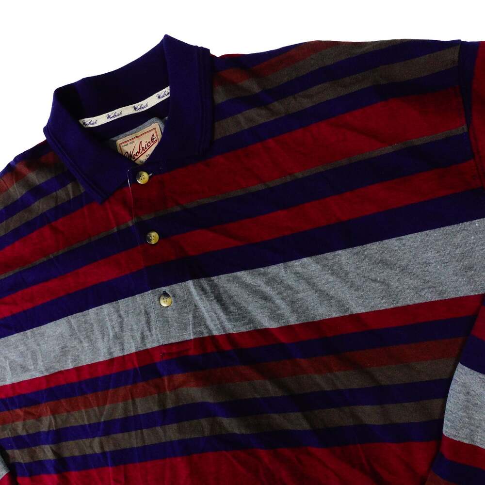 Woolrich Vintage Striped Y2K 90s Rugby Polo Shirt Long Sleeve Made in Palau XL